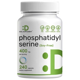 Phosphatidylserine Supplement, 400mg Serving, 240 Capsules - Soy Free Sunflower Lecithin Source