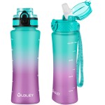 OLDLEY Kids Water Bottle for School with Straw Chug Lid, 15 oz Unbreakable Leak-Proof BPA-Free Motivational Water Bottles with Time Marker for Travel Sports Gym, 2 Lids, Mint Purple