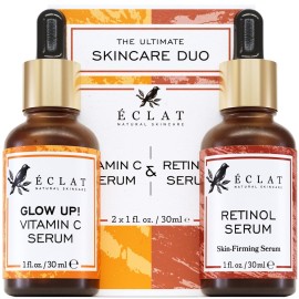 Eclat Skincare Face Serum Set - Vitamin C & Retinol Serum for Face - Anti Wrinkle, Dark Spots, Hydrating Facial Routine - 2 Pack Anti Aging Skin Care Set
