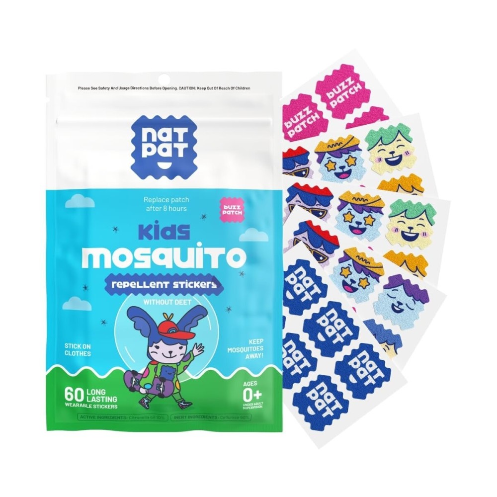 NATPAT Buzz Patch Mosquito Patch Stickers for Kids - Plant Based Ingredients, Non-Toxic - The Original All Natural Citronella Essential Oil Insect Patch, DEET Free, for Toddlers, Kids (60 Pack)