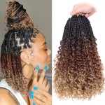 Beverlee 14 Inch Boho Braids - 128 Strands Pre-Looped Synthetic Crochet Hair for Black Women - Bohemian Messy Box Braids with Curly Ends