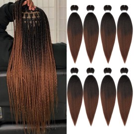 Pre-stretched Braiding Hair Extension Ombre Natural Black to Brown Professional Braiding Hair 26 Inch 8 Packs Hot Water Setting Professional Yaki Synthetic Hair For Twist Braids (26inch,1B/30)