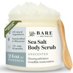 Bare Botanics Unscented Body Scrub 24 oz - Naturally Scented Sea Salt Scrub Made in Madison, WI - Formulated w/Skin Loving Moisturizers - Vegan, Cruelty Free Exfoliator w/a Cute Wooden Spoon