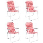 VINGLI Patio Lawn Webbed Folding Chairs Set of 2, Outdoor Beach Chair Portable Dining Chair for Yard, Garden (Red, Classic)