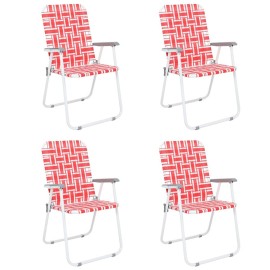 VINGLI Patio Lawn Webbed Folding Chairs Set of 2, Outdoor Beach Chair Portable Dining Chair for Yard, Garden (Red, Classic)