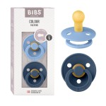 BIBS Colour Baby Pacifier 2-Pack | Made in Denmark | BPA Free Dummy Soother, Round Nipple. Natural Rubber Latex, Size 2 (6-18 Months), Sky Blue/Steel Blue