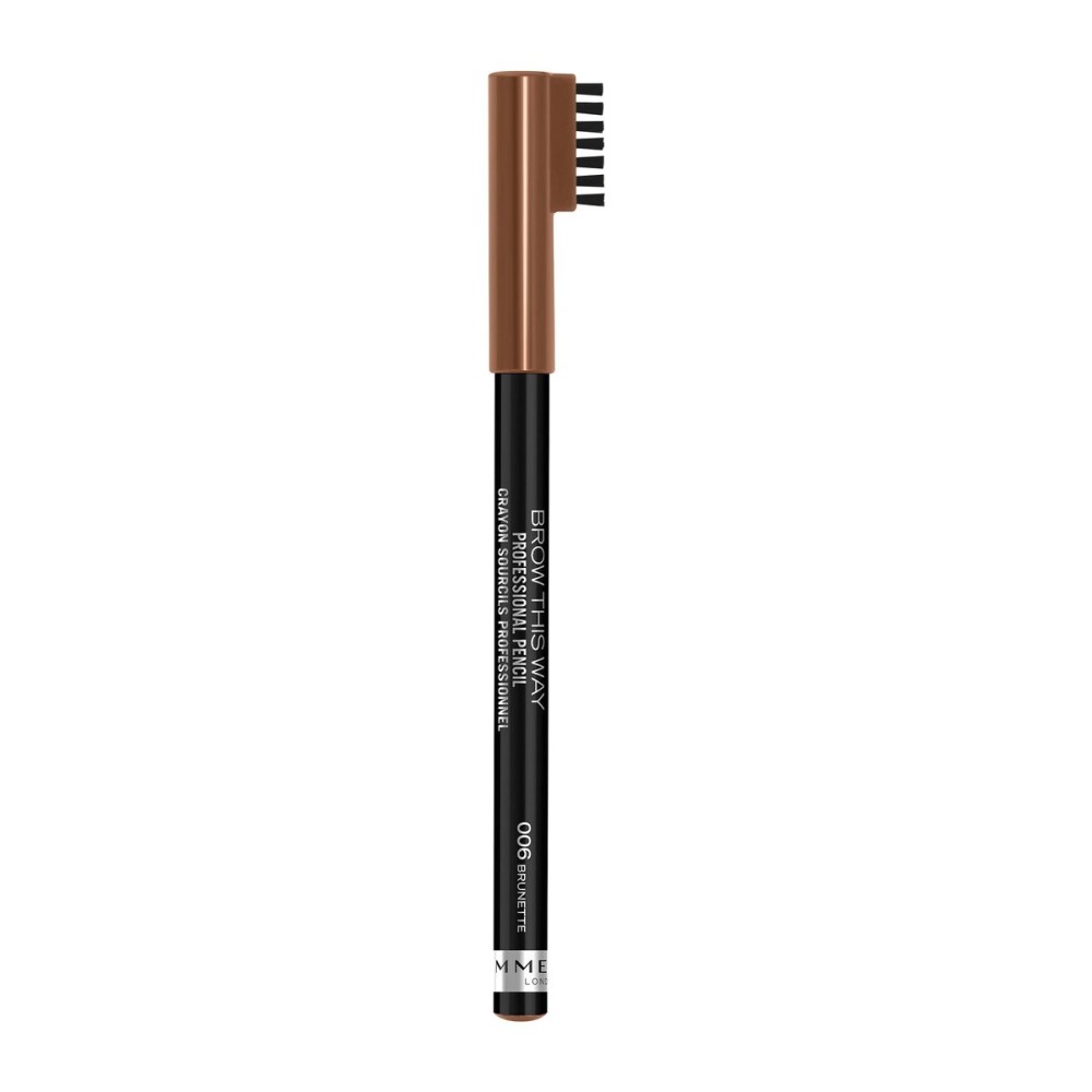 Rimmel London Brow This Way Professional Eyebrow Pencil, Long-Wearing, Highly-Pigmented, Built-In Brush, 006, Brunette, 0.05oz