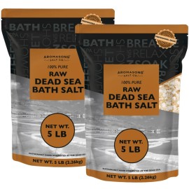 Aromasong Raw Dead Sea Salt for Soaking - Minimal Cleaned Bath Salt Soak - 10 Lbs (2 x 5 lb. Bags) Bulk Resealable Pack - Leaves Your Skin Softer Then Epsom Salt
