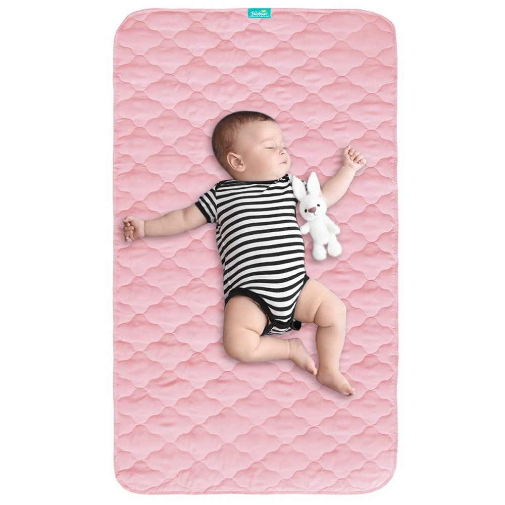 Waterproof Crib Mattress Protector Pad Cover 28 x 52, Anti Slip & Absorbent Waterproof Bed Pads for Standard Crib/Toddler Bed Quilted Machine Washable (Quilted Improved Thickness) Pink
