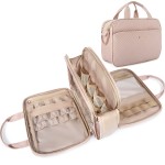 BAGSMART Travel Makeup Bag - Water-resistant Cosmetic Organizer for Full Sized Toiletries, Shampoo, and Accessories (Pink, Large)