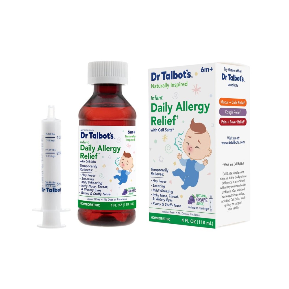 Dr. Talbot\'s Infant Daily Allergy Relief Liquid Medicine, Naturally Inspired for Babies, Includes Syringe, Grape Juice Flavor, Purple, 4 Fl Oz