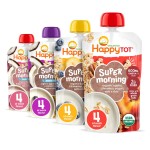 HAPPYTOT Organics Stage 4 Baby Food Pouches, Gluten Free, Super Morning Fruit & Oat Variety Pack Blend 4 Oz (Pack of 16), Amazon Exclusive