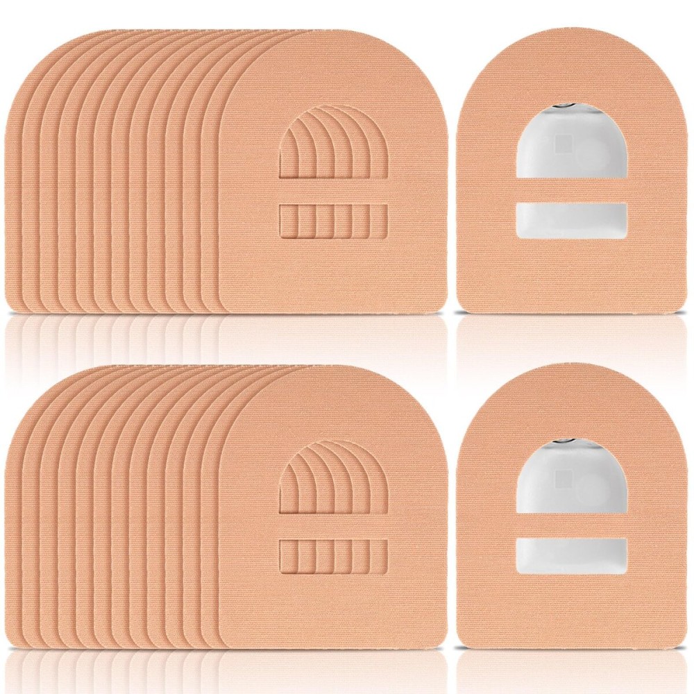 Nuanchu 50 Pieces 5 Adhesive Patches Compatible with Omnipod Waterproof & Sweatproof Pre-Cut Medical Tape Diabetic Sensor Covers Continuous Glucose Monitor Protection(Beige)
