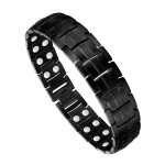 Feraco Magnetic Bracelet for Men Titanium Steel Magnetic Bracelet for Men with Double Row Magnets Adjustable (Black)
