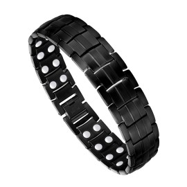 Feraco Magnetic Bracelet for Men Titanium Steel Magnetic Bracelet for Men with Double Row Magnets Adjustable (Black)
