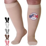Compression Socks for Women and Men 20-30mmHg Plus Size - Big and Tall Knee High Compression Stockings for Bariatric, Varicose Veins, Swelling - Beige, 7X-Large - AB201