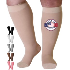 Compression Socks for Women and Men 20-30mmHg Plus Size - Big and Tall Knee High Compression Stockings for Bariatric, Varicose Veins, Swelling - Beige, 7X-Large - AB201