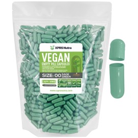 XPRS Nutra Size 00 Empty Capsules - 1000 Count Empty Vegan Capsules - Vegetarian Empty Pills - DIY Vegetable Capsule Filling- Veggie Pill Caps (Sage Green)