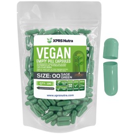 XPRS Nutra Size 00 Empty Capsules - 100 Count Empty Vegan Capsules - Vegetarian Empty Pills - DIY Vegetable Capsule Filling- Veggie Pill Caps (Sage Green)
