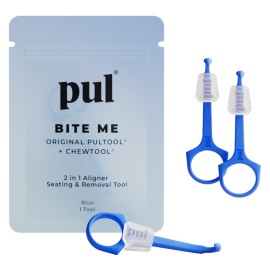 PUL Pack of 3 Reusable 2-in-1 Aligner Seating Chewie & Removal Tool - Compatible with Invisalign, Removable Braces, Retainers, Trays - Easy-to-Use Remover & Chew, Dental & Oral Hygiene Care - Blue