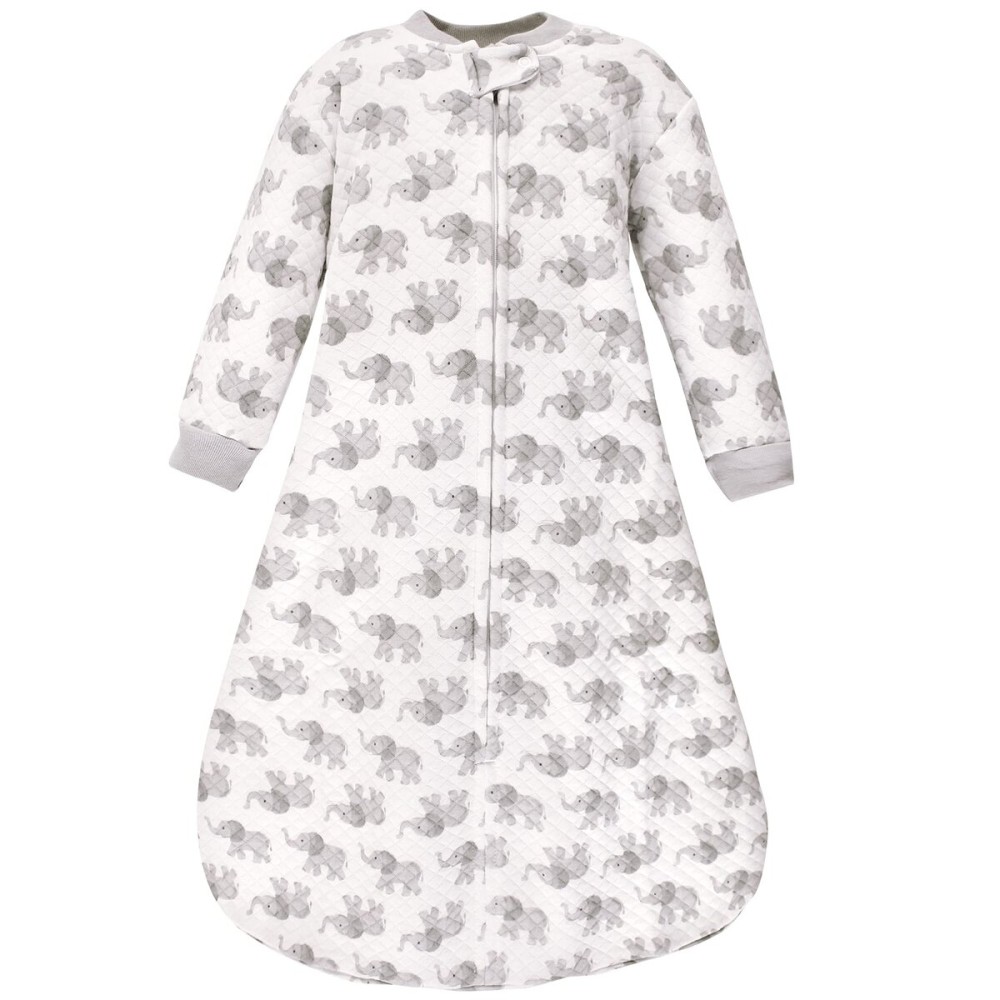 Hudson Baby Unisex Baby Premium Quilted Long Sleeve Sleeping Bag and Wearable Blanket, Gray Elephant, 6-12 Months