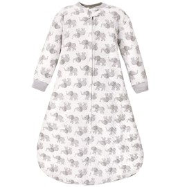 Hudson Baby Unisex Baby Premium Quilted Long Sleeve Sleeping Bag and Wearable Blanket, Gray Elephant, 6-12 Months