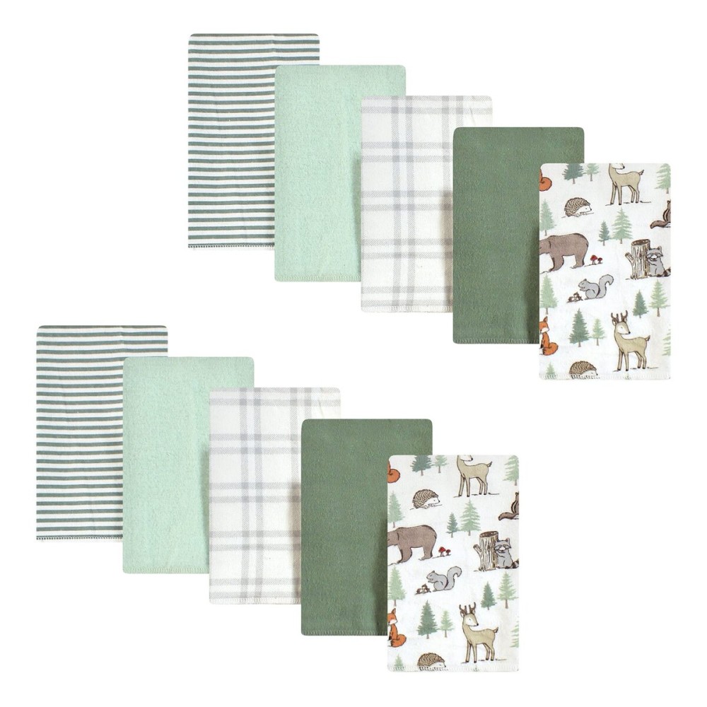 Hudson Baby Unisex Baby Cotton Flannel Burp Cloths, Forest Animals, One Size