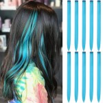 RINBOOOL Colored Hair Extensions Clip In for Kids Girls Women, Teal Blue 10 Pieces Rainbow Color, 22 Inch Long Straight Highlights Party, Synthetic