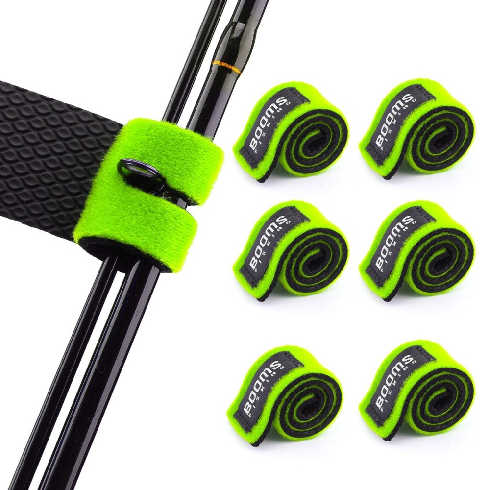 Booms Fishing RS3 Fishing Rod Wrap Pole Straps, Green 9.6 6pcs