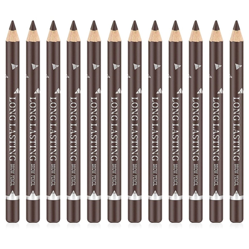 Go Ho 12 PCS Dark Brown Eyebrow Eyeliner Pencils,Sweatproof Eyebrow Pencil,Long-lasting Nice Color Eye Brow Gel Pen Makeup Brow Tint SticksDark Brown