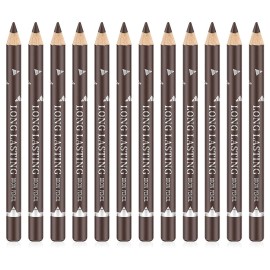 Go Ho 12 PCS Dark Brown Eyebrow Eyeliner Pencils,Sweatproof Eyebrow Pencil,Long-lasting Nice Color Eye Brow Gel Pen Makeup Brow Tint SticksDark Brown