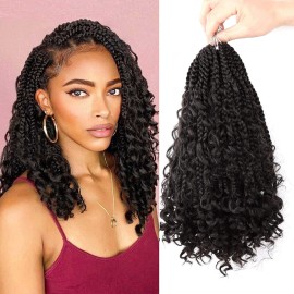 LMZIM 14 Inch Goddess Box Braids Crochet Hair Bohomian Crochet Box Braids Curly Ends 8 Pack 3X Crochet Braids Synthetic Braiding Hair Extension 2