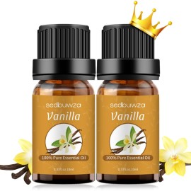 Sedbuwza Vanilla Essential Oil Set, 2 Pack Vanilla Aromatherapy Oils for Massage, Diffuser, Perfume, Soap, Candle Making 2 x 10 ml
