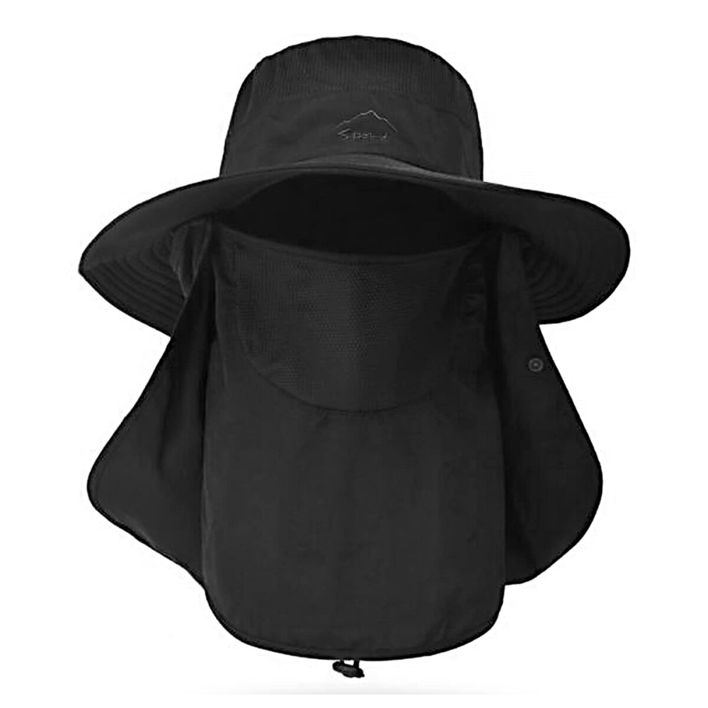 Fishing Hat for Men & Women, Outdoor UV Sun Protection Wide Brim Hat with Face Cover & Neck Flap (Black)