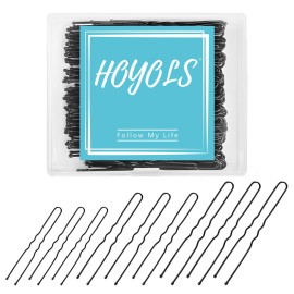 HOYOLS U Shaped Hair Bobby Pins Assorted Size, Secure Hold Metal Bun Clips Crimped Design with Ball Tips for Women Girls Updo Thin Thick Hair, 150 Count (Black)