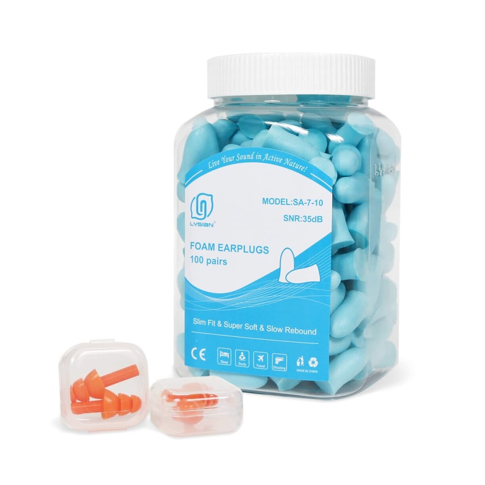 LYSIAN Slim Fit Foam Ear Plugs for Sleeping Women, Kids Small-100 Pairs, 35dB SNR Noise Reduction Earplugs Disposable for Sleep, Snoring, Work, Shooting Loud Noise, Lake Blue