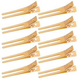Wobe 1.8 Hairdressing Double Prong Curl Clips, 50pcs Metal Alligator Clips Hairpins for Hair Bow Great Pin Curl Clip, Styling Clips for Hair Salon, Barber (Gold)