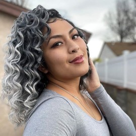 ToyoTree Ocean Wave Crochet Hair - 9 Inch 8 Packs Ombre Gray Short Curly Deep Wave Crochet Hair, Synthetic Ocean Wave Braiding Hair Extensions (9 Inch,T-Gray-8P)