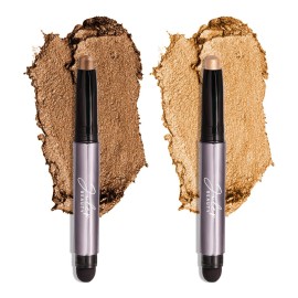 Julep Eyeshadow 101 Crme-to-Powder Waterproof Eyeshadow Stick Duo - Long-Lasting, Crease-Proof, Easy Apply with Built-in Smudger - Bronze Shimmer and Warm Gold Shimmer