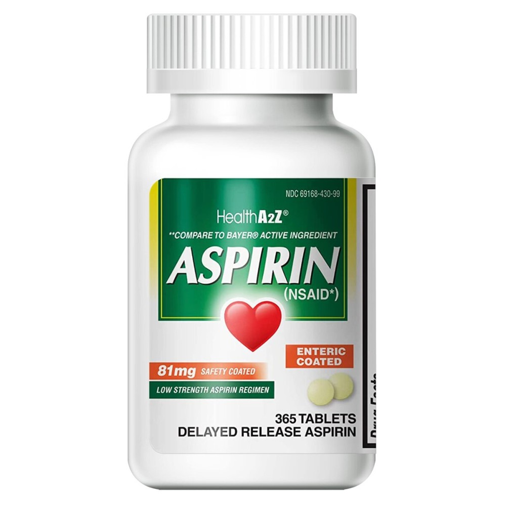 HealthA2Z Aspirin 81 mg | Low Strength | Enteric Coated | Pain Relief | Reduces Minor Aches Muscle Pain & Cramps | Fever Reducer | Reduces Headache (365 Counts)