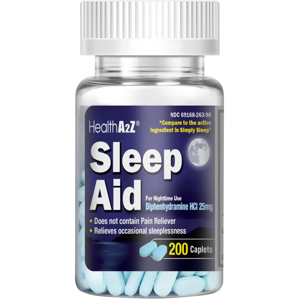 HealthA2Z Sleep Aid 200 Caplets | Diphenhydramine HCl 25mg | Regular Strength Sleeping Pills | Safe & Non-Habit-Forming