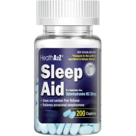 HealthA2Z Sleep Aid 200 Caplets | Diphenhydramine HCl 25mg | Regular Strength Sleeping Pills | Safe & Non-Habit-Forming