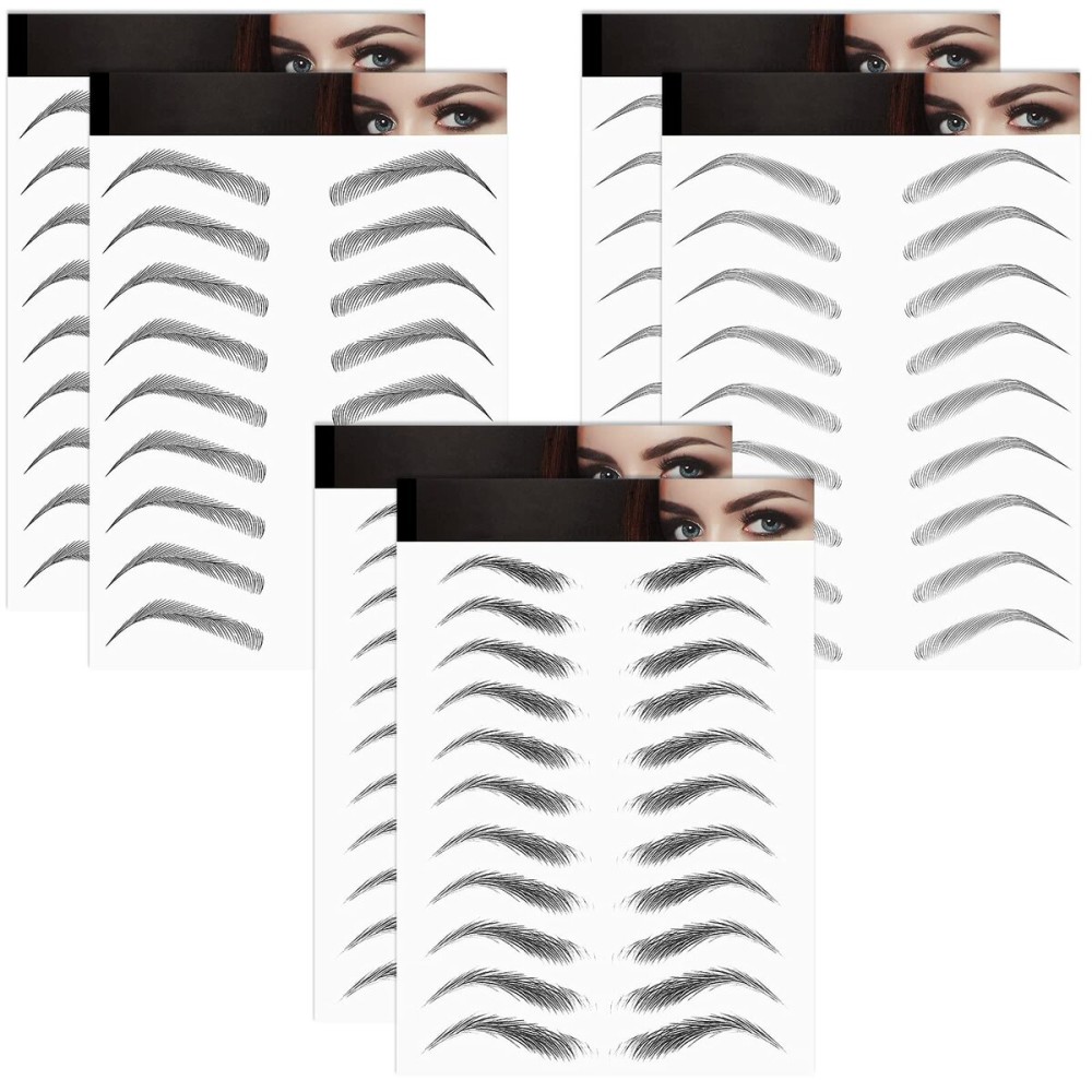 Blulu 6 Sheets 4d Hair-like Waterproof Eyebrow Tattoos Stickers Transfers Temporary Brow Tattoo Peel off Grooming Shaping Sticker in Arch Style, 66 Pairs Black(Thick Arch Eyebrow)