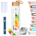 Aqulea Glass Water Bottles 25 Oz with Silicone Sleeve - BPA Free Reusable Wide Mouth Glass Motivational Water Bottles with Fruit Infuser - Leak Proof Borosilicate Water Bottle with Time Marker (White)