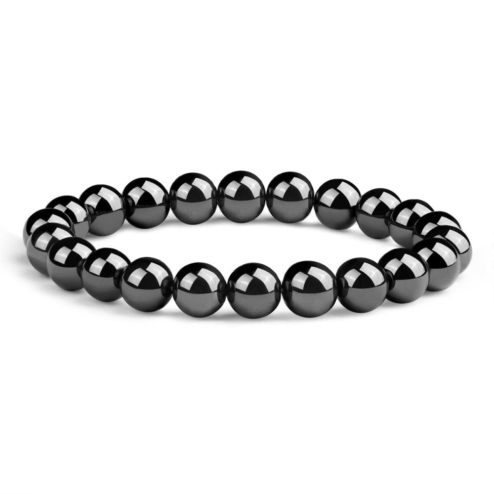 Crystal Vibe Hematite Bracelet - 8mm Hematite Bead Bracelet for Anxiety Relief - Natural Healing Crystal Calming Bracelet - Elastic Adjustable Size