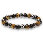 Crystal Vibe Triple Protection Bracelet - 8mm Beaded Bracelet for Women Men - Natural Stones of Tiger Eye, Hematite, Black Obsidian - Healing Crystal Bracelet for Anxiety Relief - Adjustable Size