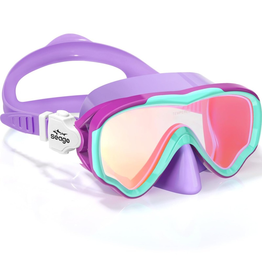 Seago Kids Swim Goggles for Kids 6-14 8-12 8-14 4-7, Swimming Goggles for Girls Boys Youth Anti-Fog 180 Clear Wide Vision No Leak Kids Underwater Pool Water Swim Glass with Nose Cover Mirrored Purple