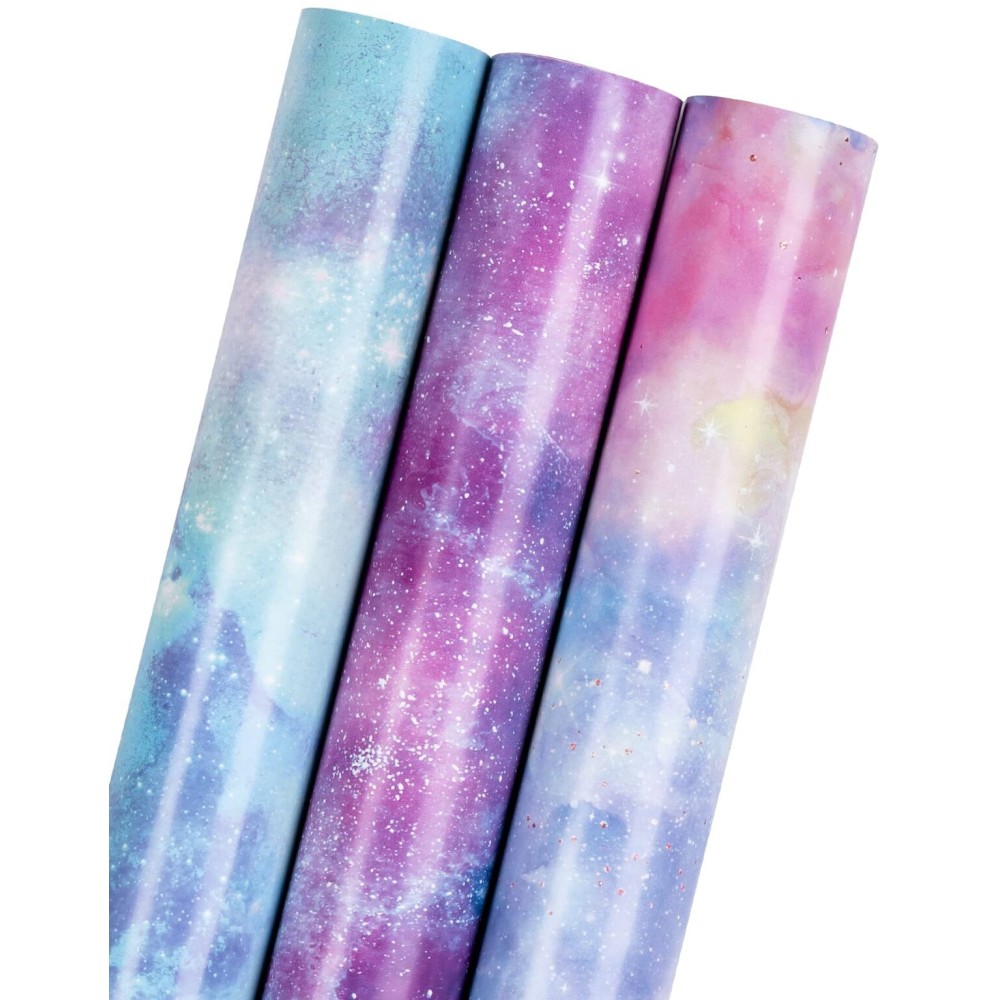 MAYPLUSS Cosmic Space Galaxy Wrapping Paper - 17 In x 120 In Per Roll - Soft Purple Blue Nebula Celestial Gift Wrap Roll Outer Space Wrapping Present for Birthdays, Christmas, Party, Gift Giving