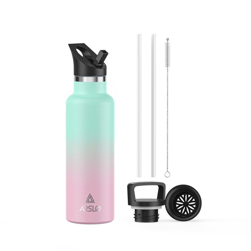 Stainless Steel Water Bottle with Straw - Insulated Water Bottle for Sports, Gym, School, Commute, Adults/Kids - Keep Cold for up to 24 Hours - Sweat/Leak-proof - 2 Lids - BPA Free