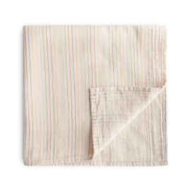 mushie Muslin Baby Swaddle Blanket | 100% Organic Cotton (Retro Stripe)
